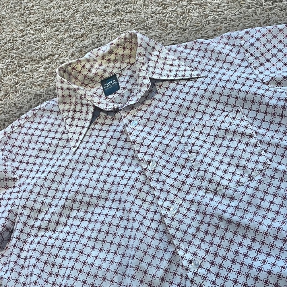 Vintage Mira Press Mens Short Sleeve Button Up Shirt Geometric Print 70s White
